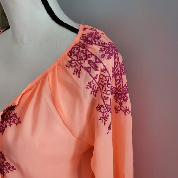 American Eagle Outfitters Orange Sheer Boho Top Size S - Picture 6 of 9